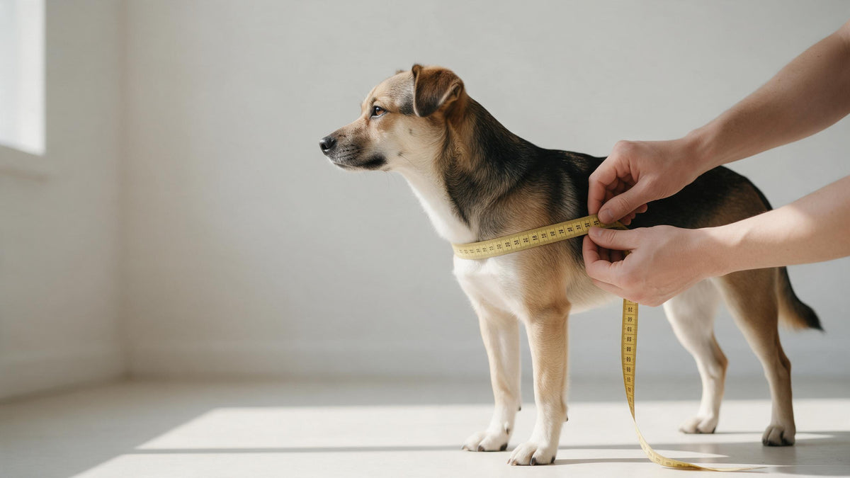 Midiendo el contorno de pecho de un perro con cinta métrica